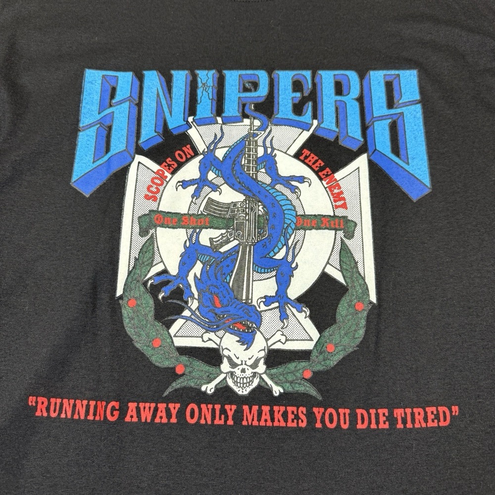 Vintage Snipers T Shirt Mens Medium Black Dragon Skull Military Graphic - Picture 3 of 7
